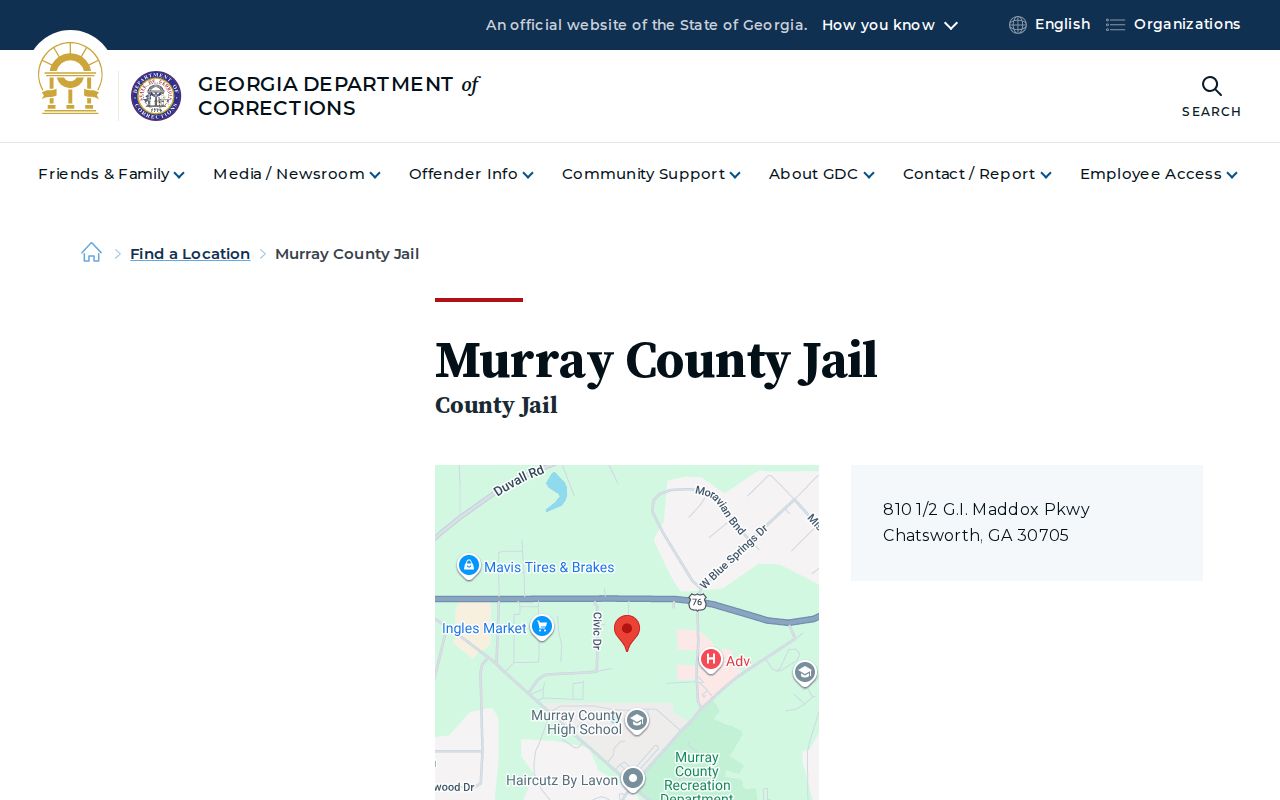 GDC Murray County Jail facility and release contact listing