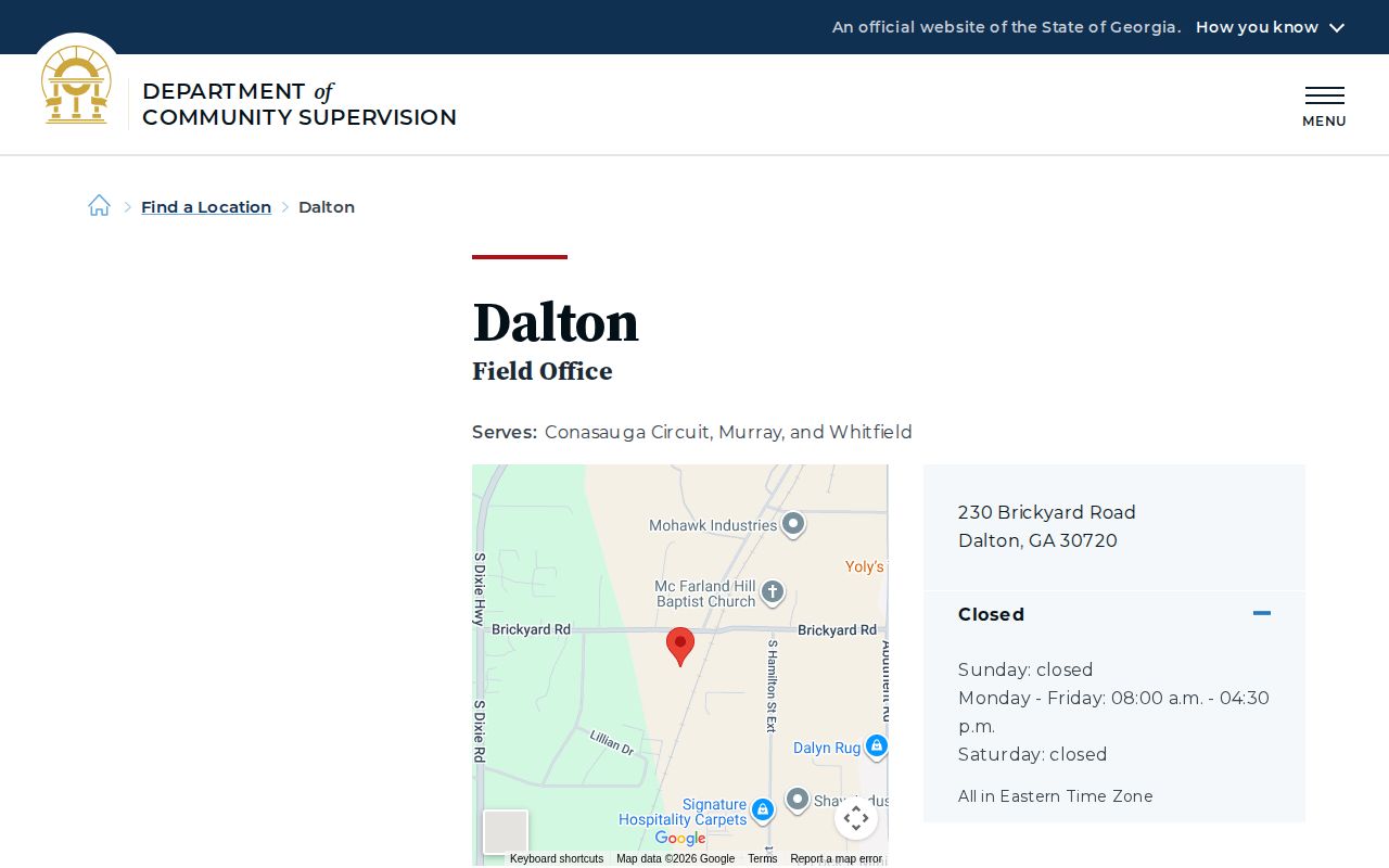 Murray County parole and probation DCS Dalton Field Office listing