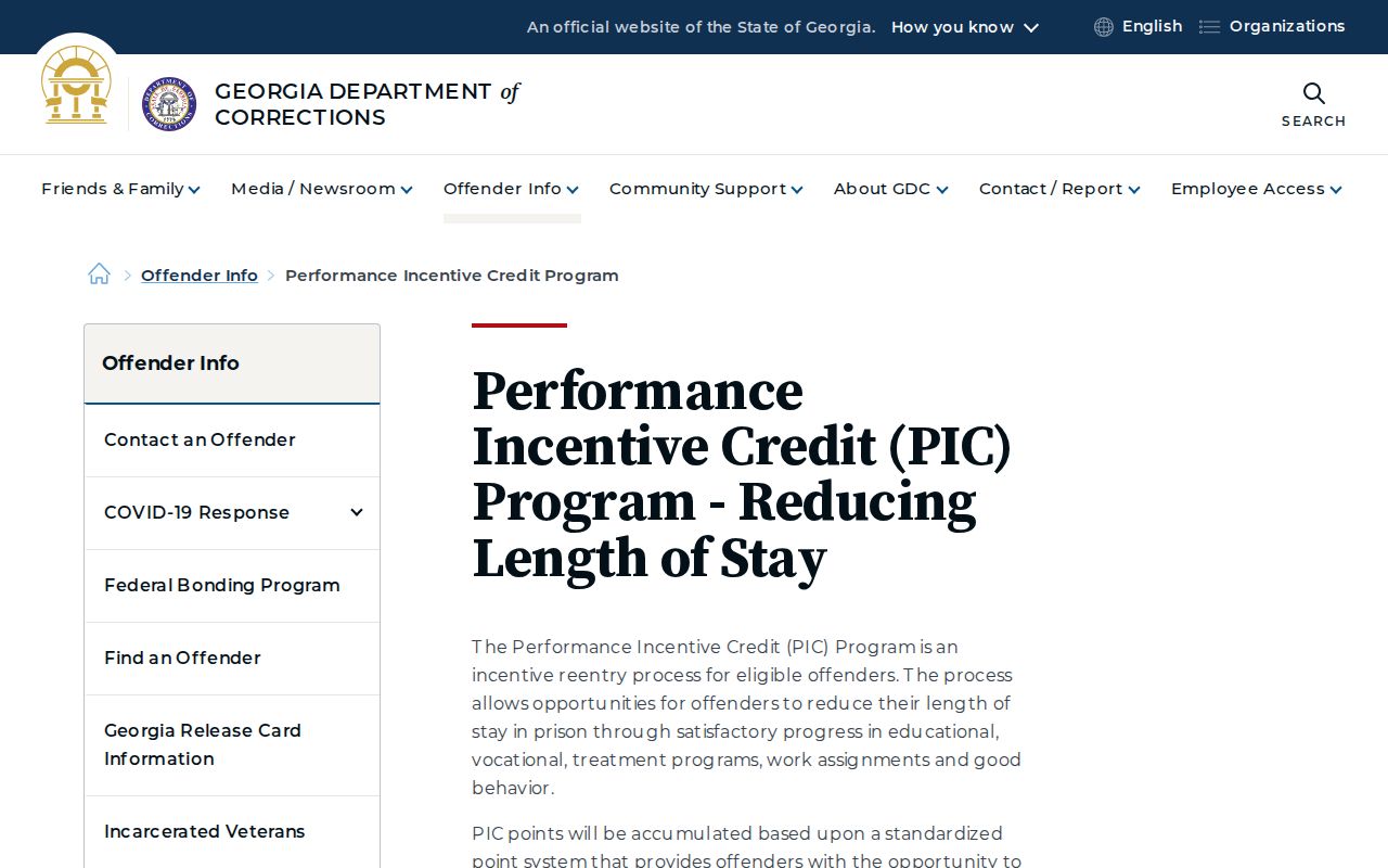 Murray County projected release date GDC Performance Incentive Credit Program