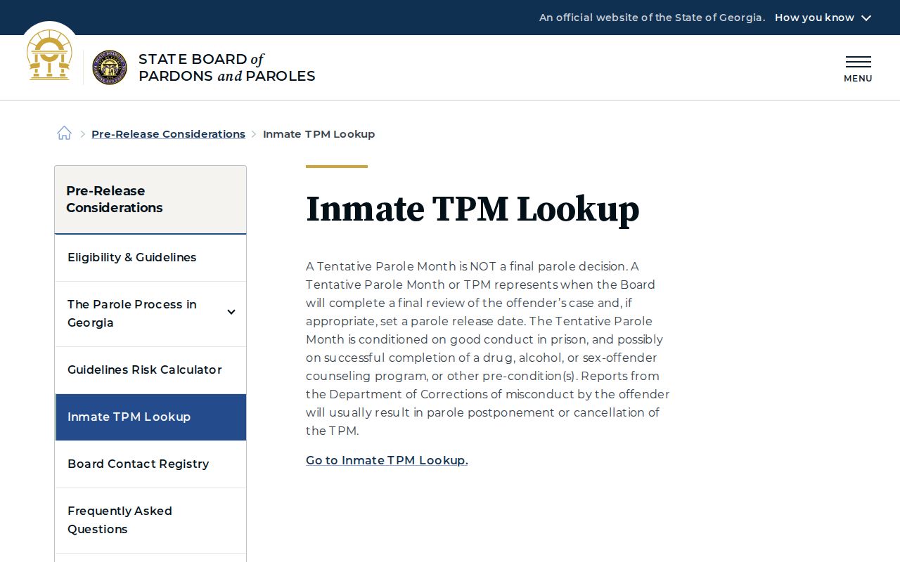 Murray County projected release date Tentative Parole Month lookup