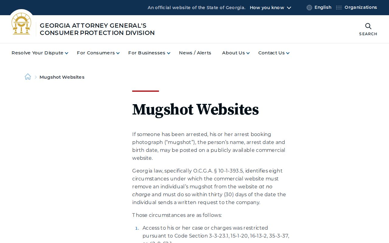Georgia mugshot removal rights for released Murray County inmates